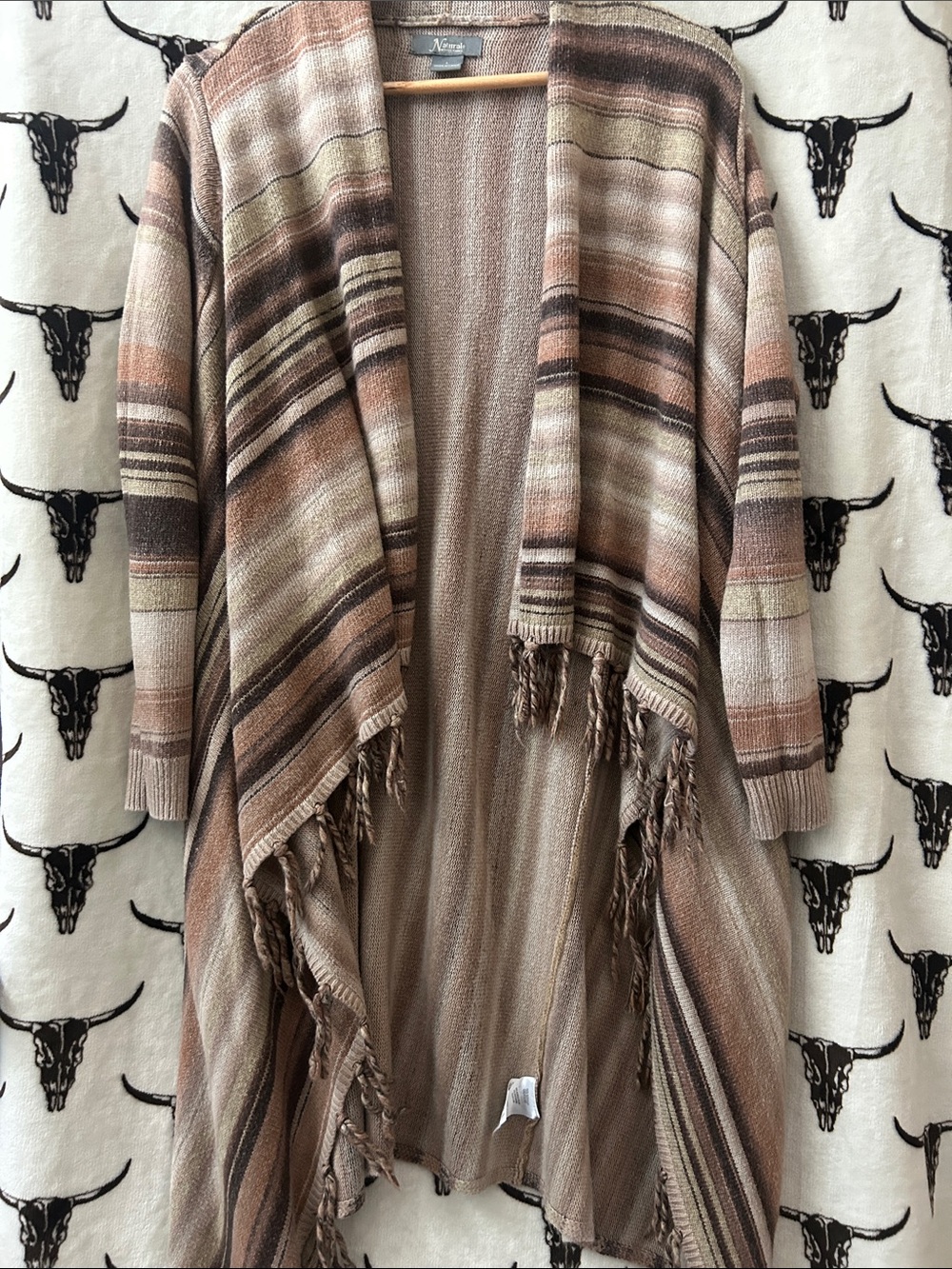 Natural Reflections Size Large Striped Fringe Open Front Cardigan Duster